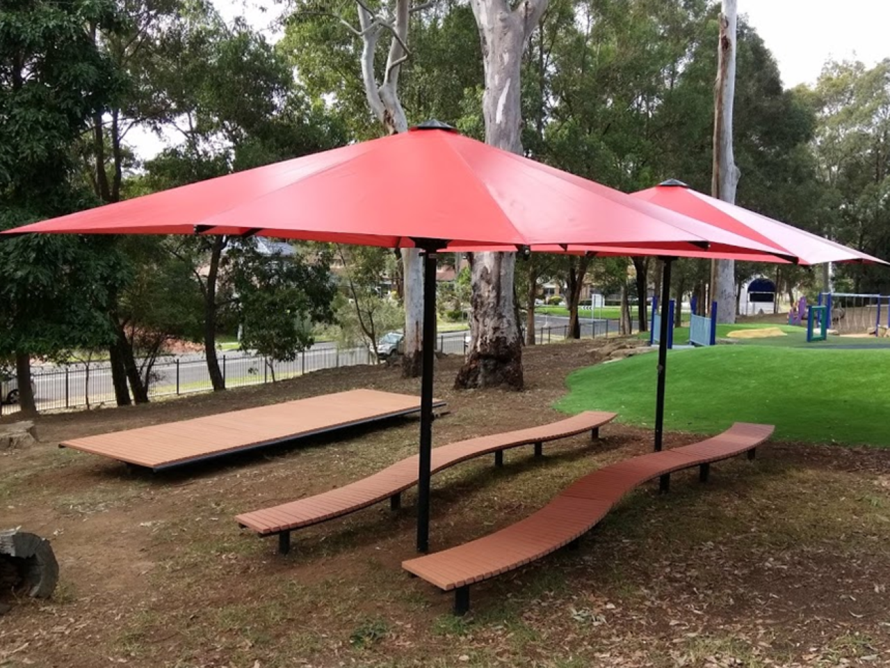 School Outdoor furniture & Umbrellas installed as an outdoor classroom